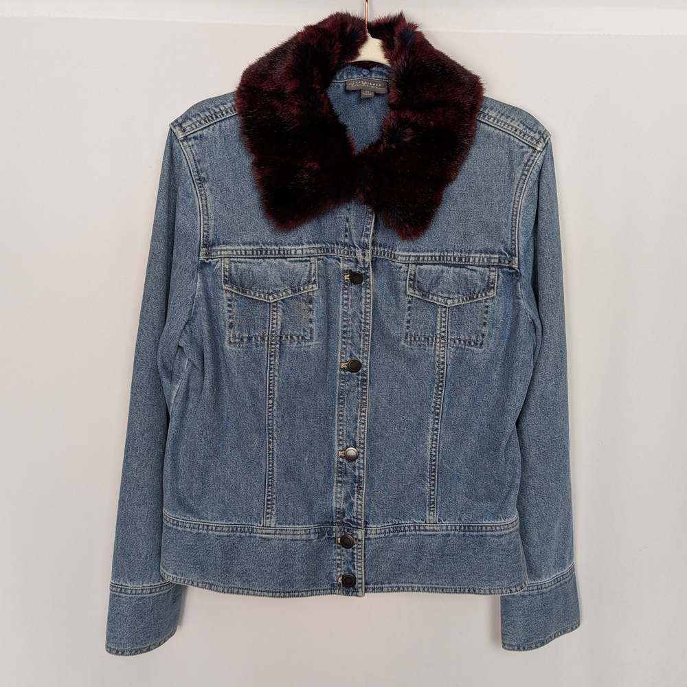 Entier Denim Jacket With Faux Fur Collar Size 16